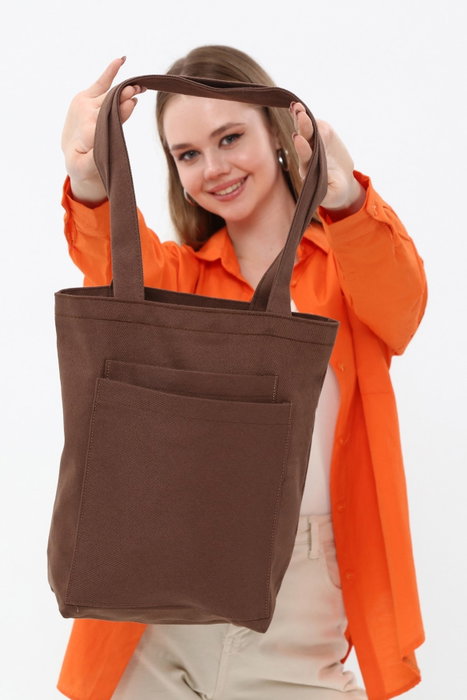 Zoozie Bags 2120 Bolso Tote de Gabardina Marrón Oscuro 33x45x10 cm